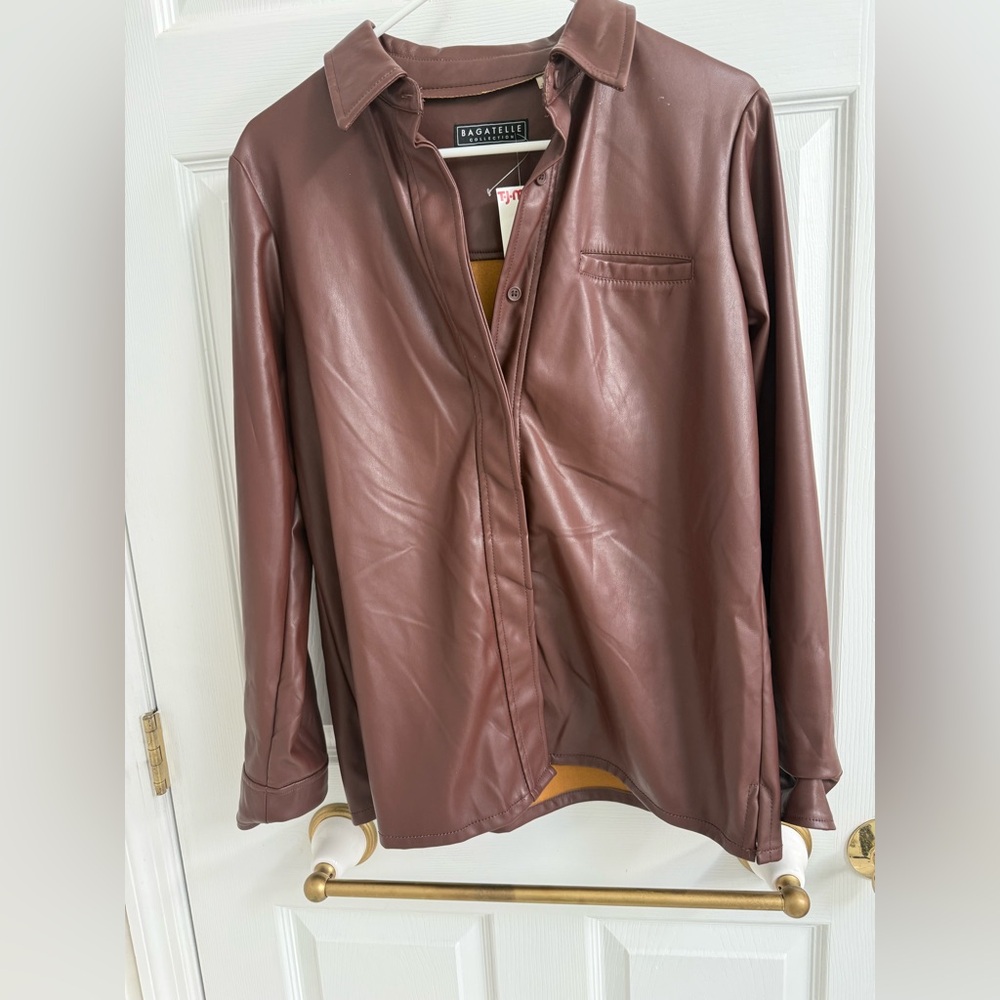 Bagatelle Chocolate Faux Leather Top/Shacket
